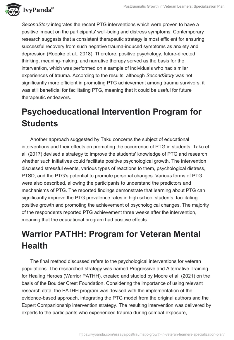 Posttraumatic Growth in Veteran Learners: Specialization Plan. Page 3