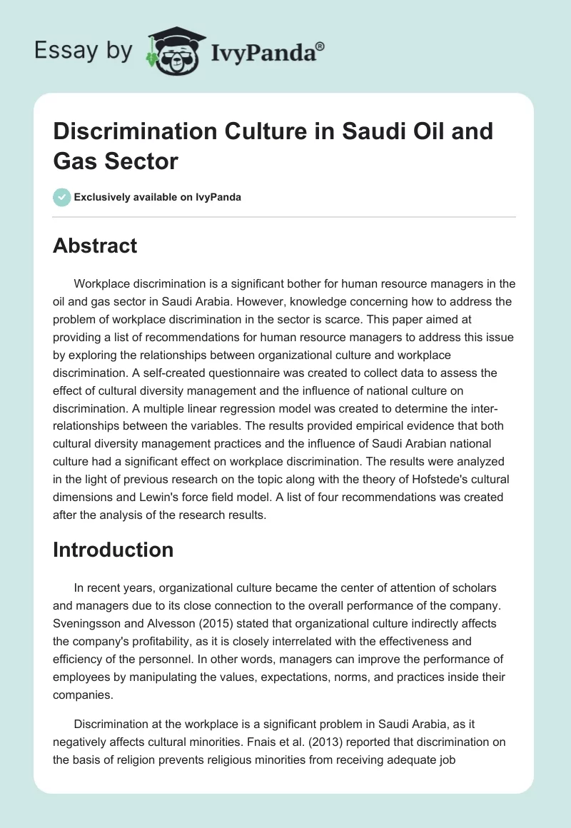 Discrimination Culture in Saudi Oil and Gas Sector. Page 1