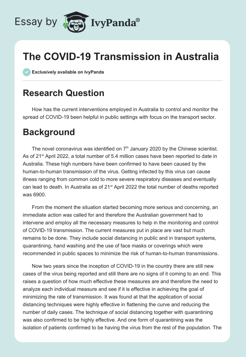 The COVID-19 Transmission in Australia. Page 1