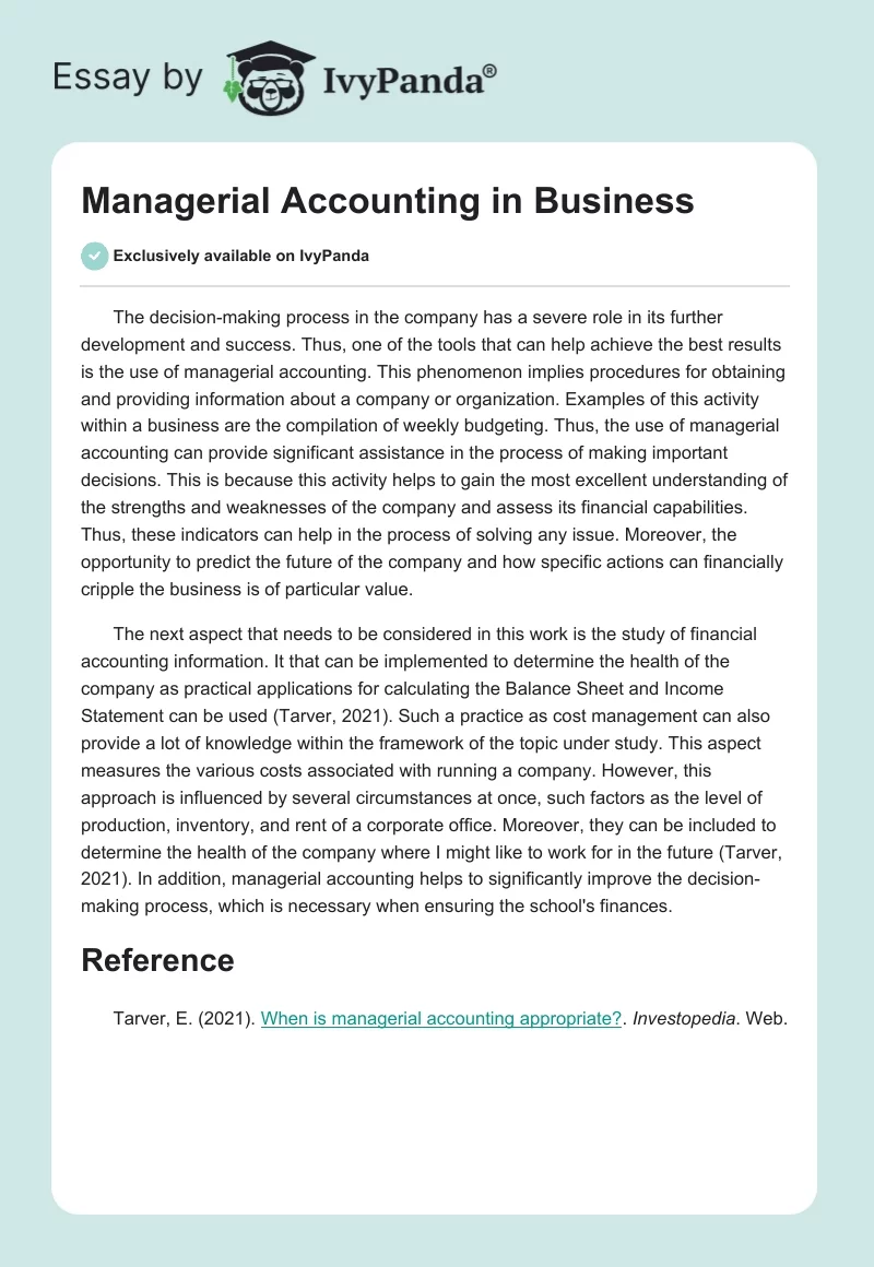 Managerial Accounting in Business. Page 1