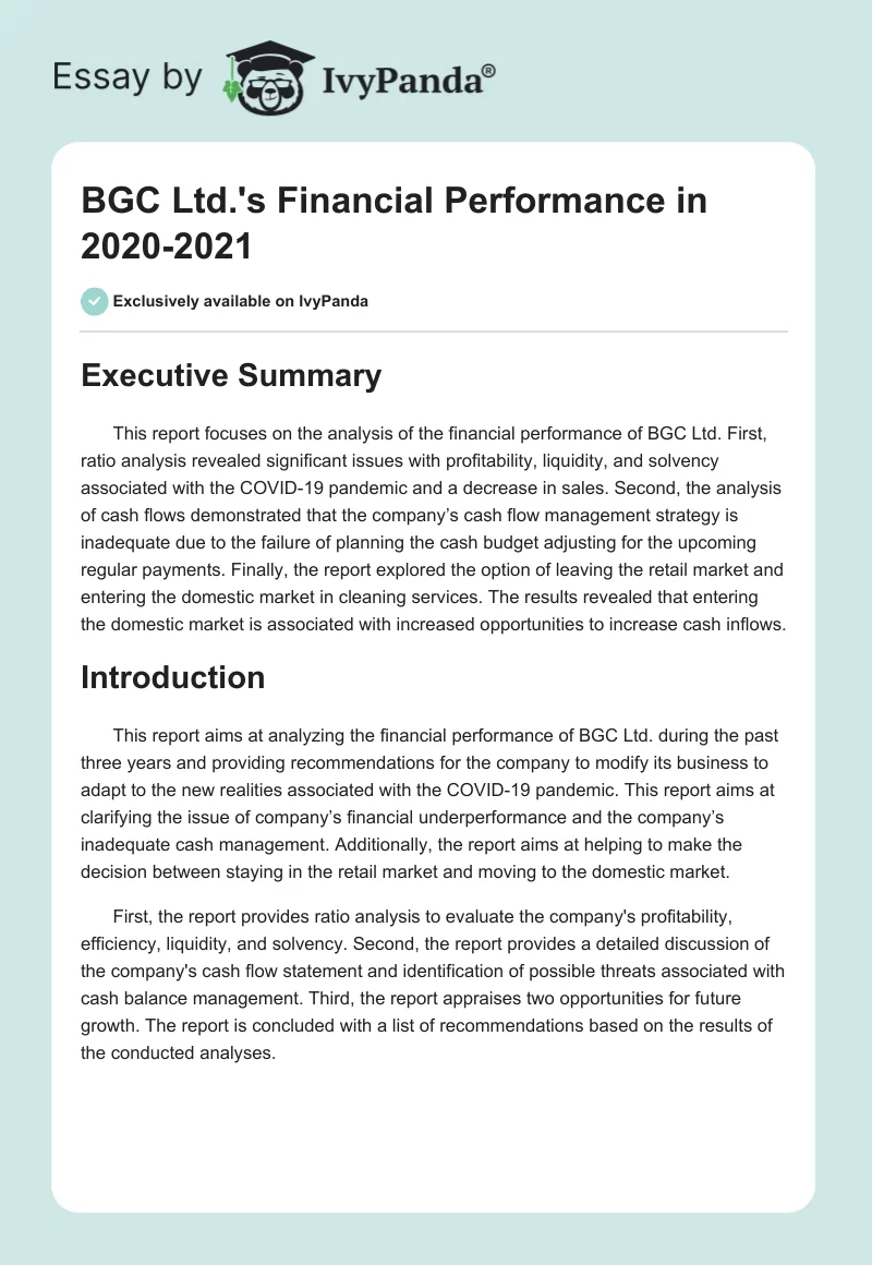 BGC Ltd.'s Financial Performance in 2020-2021. Page 1