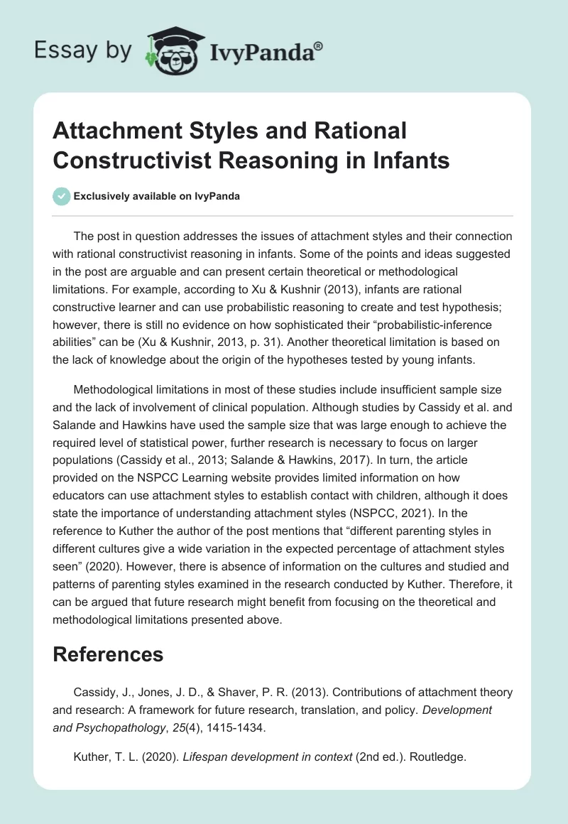 Attachment Styles and Rational Constructivist Reasoning in Infants. Page 1