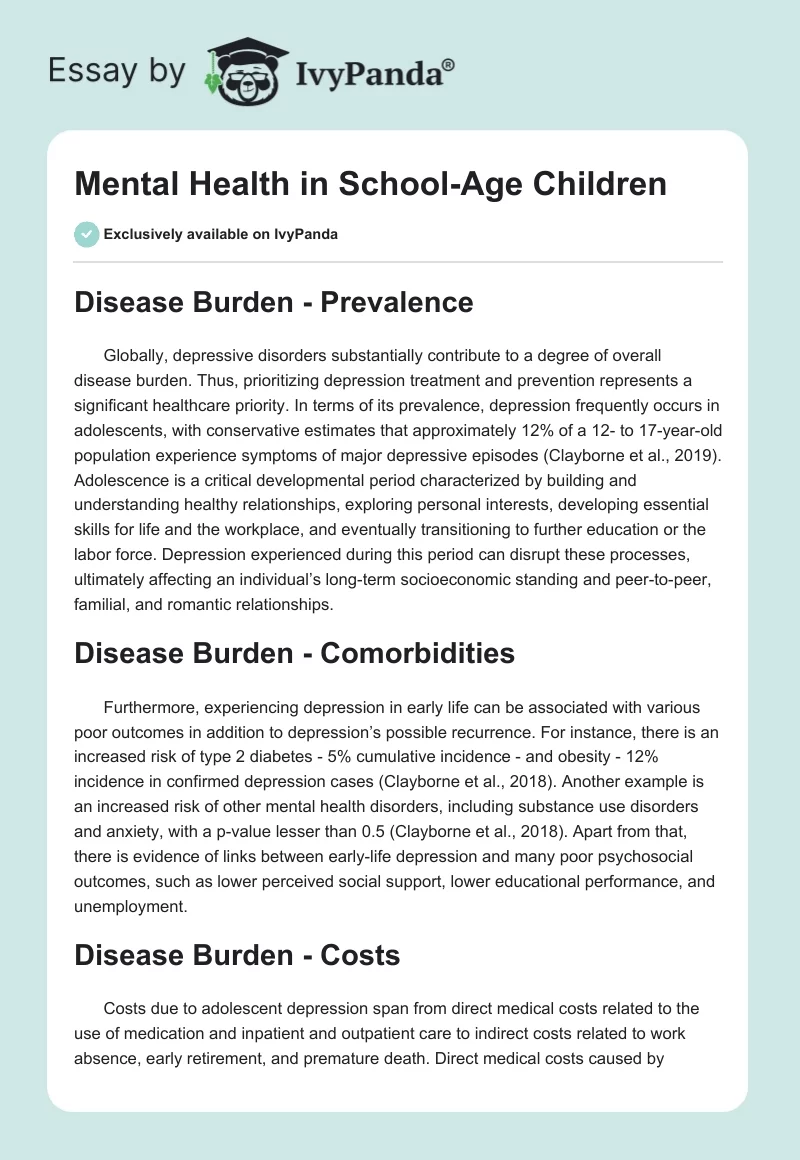 Mental Health in School-Age Children. Page 1