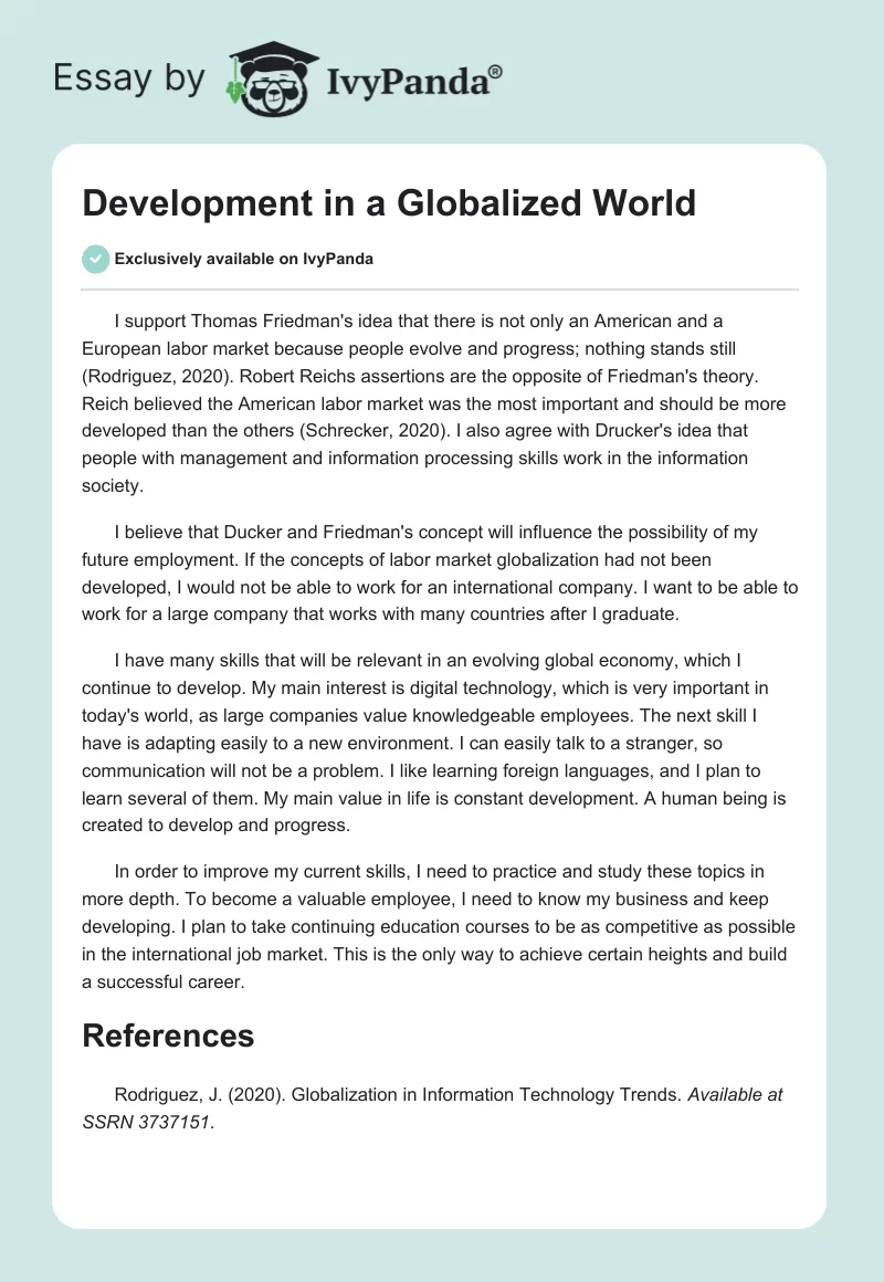 Development in a Globalized World. Page 1
