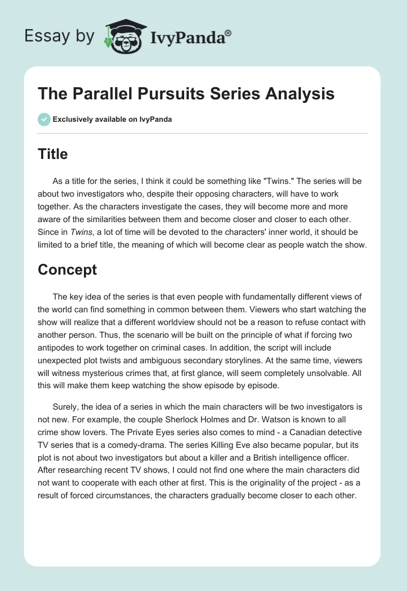The "Parallel Pursuits" Series Analysis. Page 1