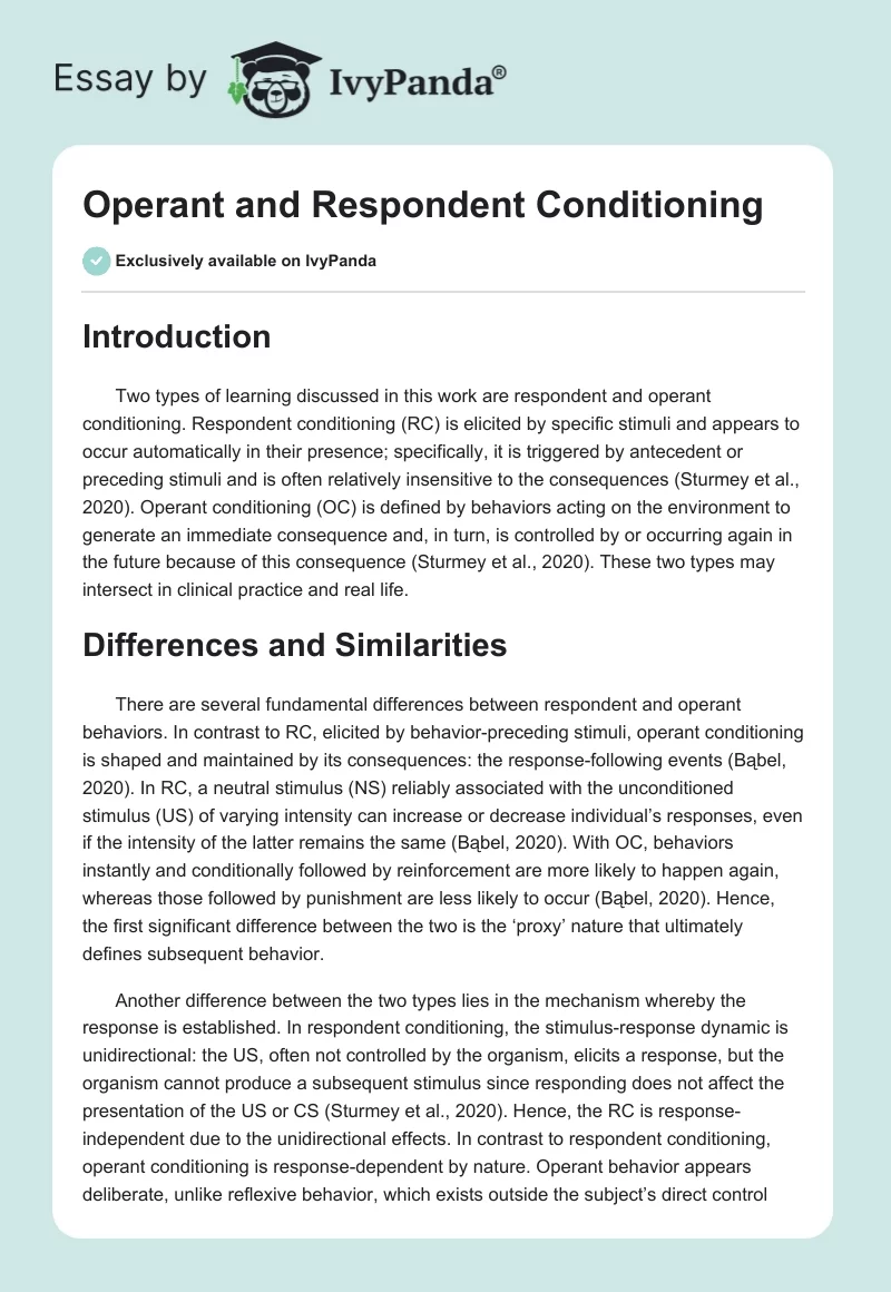 Operant and Respondent Conditioning. Page 1
