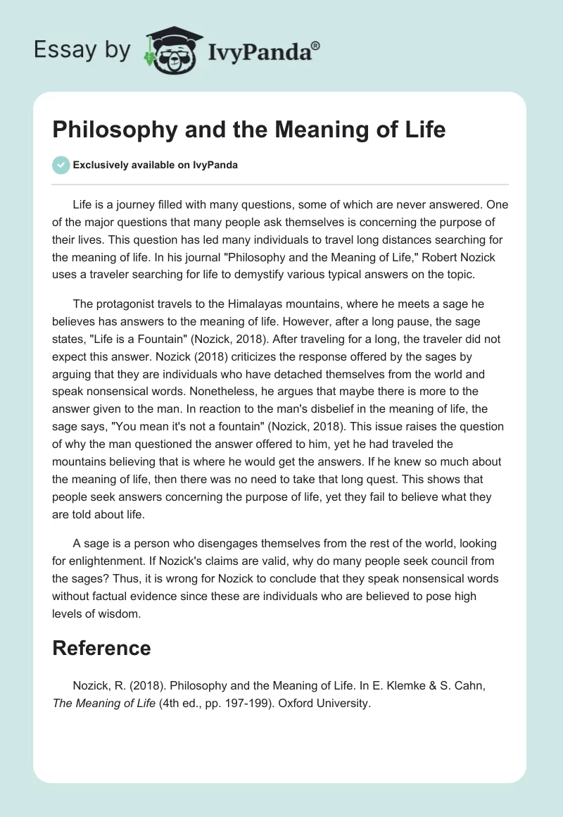 meaning of life essay brainly