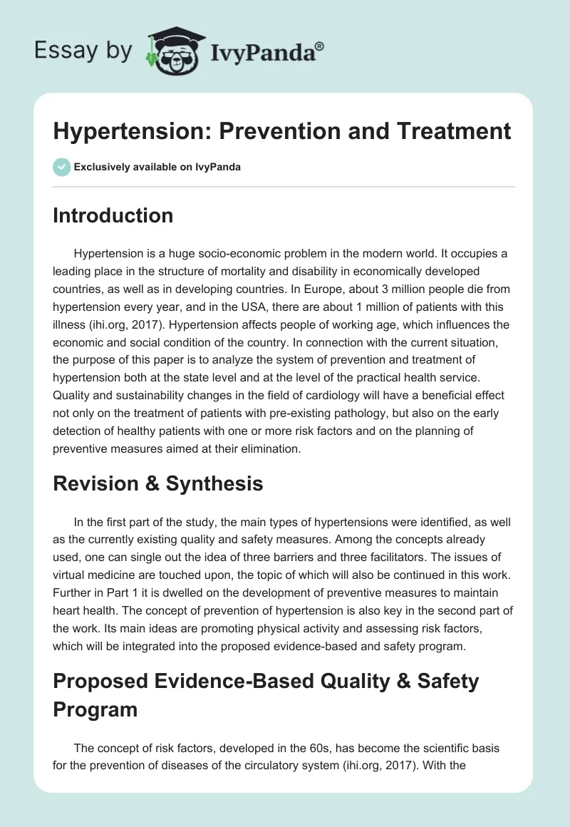 Hypertension: Prevention and Treatment. Page 1