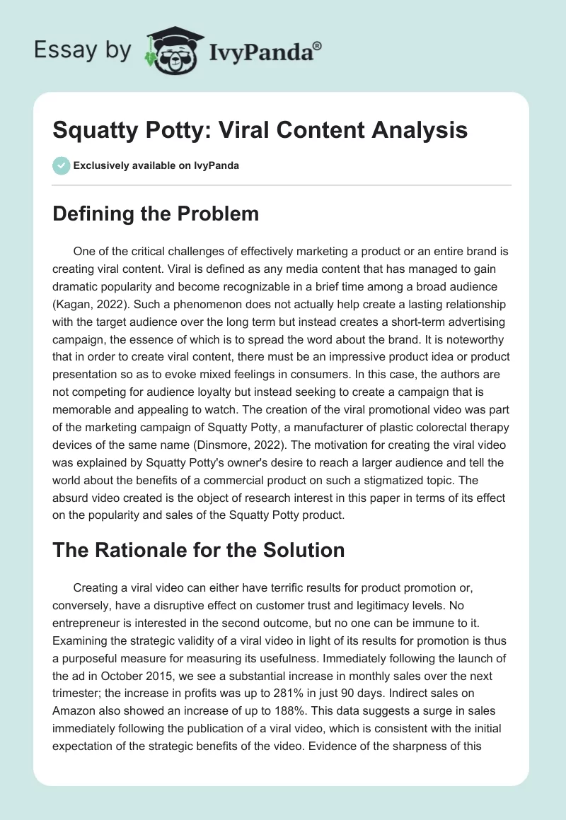 Squatty Potty: Viral Content Analysis. Page 1