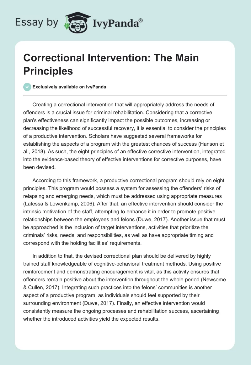 Correctional Intervention: The Main Principles. Page 1