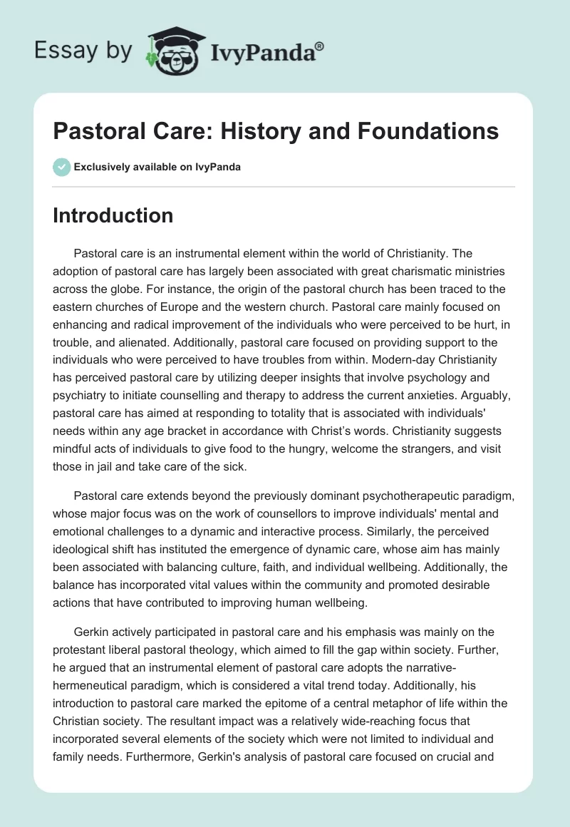 Pastoral Care: History and Foundations. Page 1