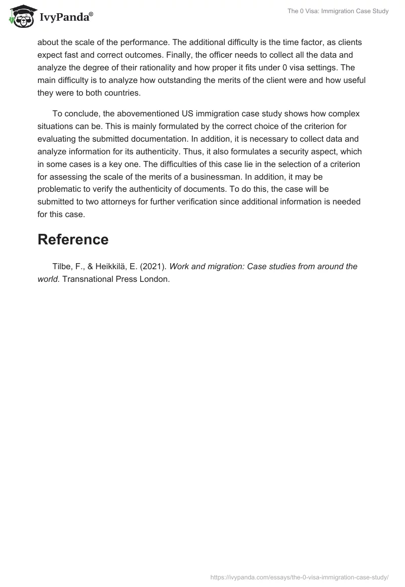 The 0 Visa: Immigration Case Study. Page 2