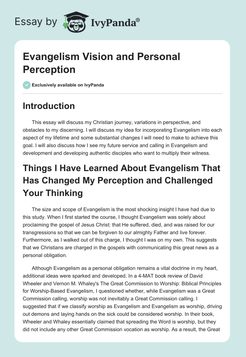 Evangelism Vision and Personal Perception. Page 1