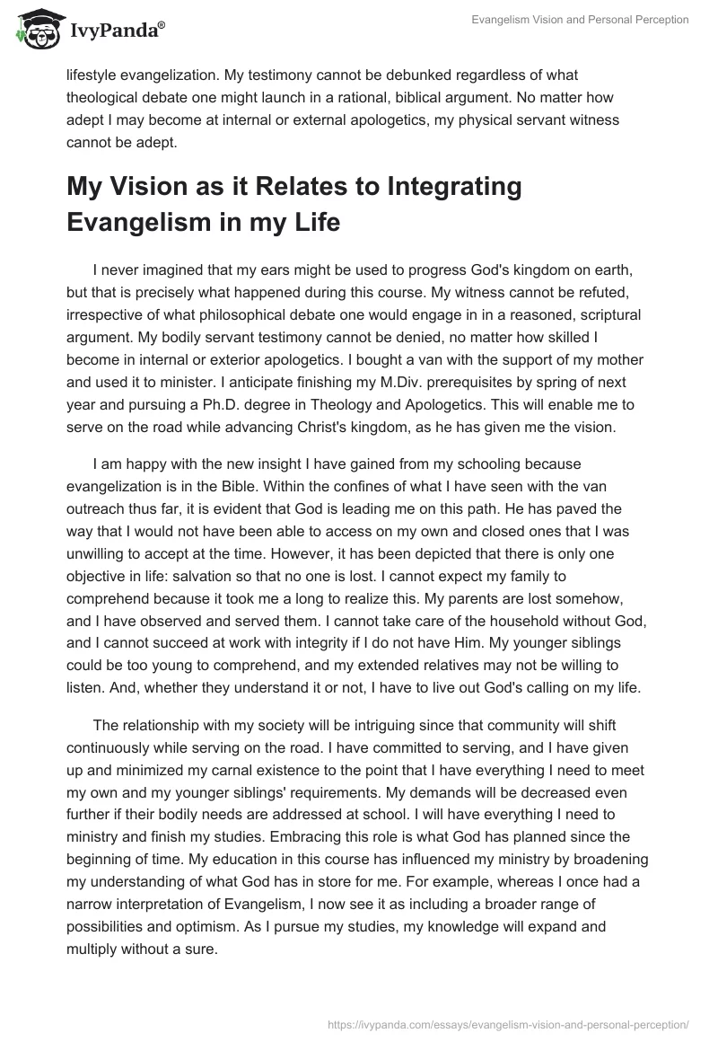 Evangelism Vision and Personal Perception. Page 3