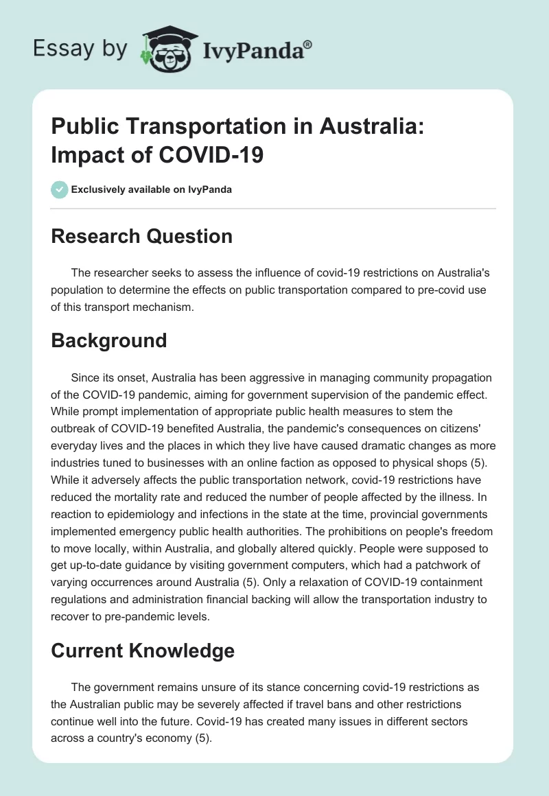 Public Transportation in Australia: Impact of COVID-19. Page 1