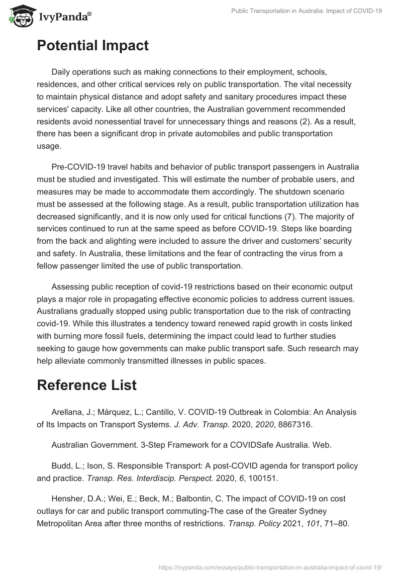 Public Transportation in Australia: Impact of COVID-19. Page 5