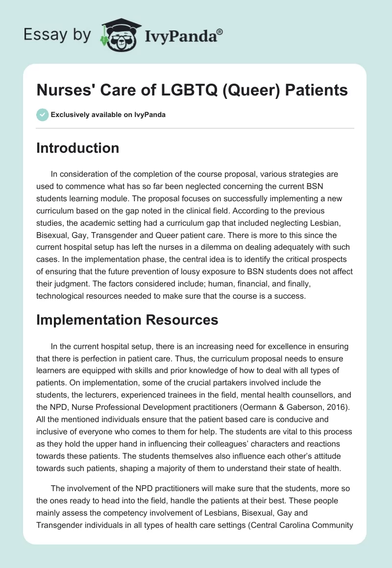 Nurses' Care of LGBTQ (Queer) Patients. Page 1
