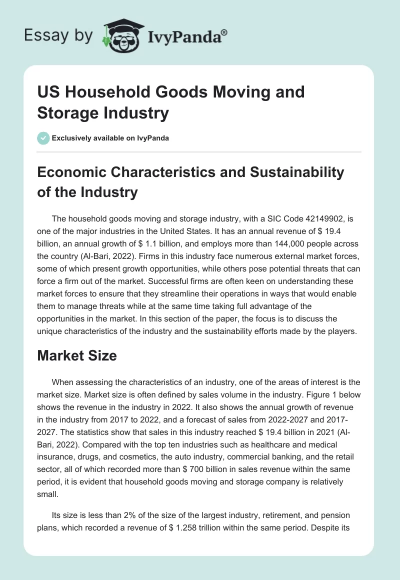 US Household Goods Moving and Storage Industry. Page 1