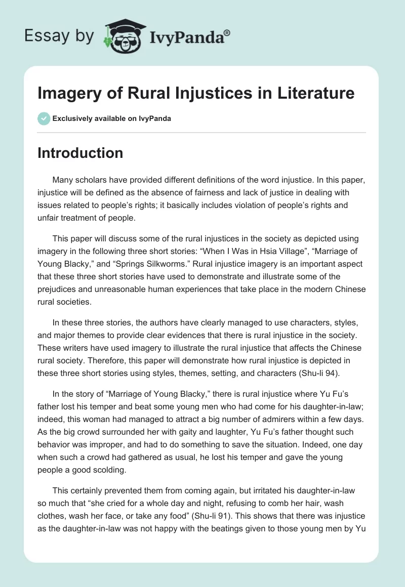 Imagery of Rural Injustices in Literature. Page 1