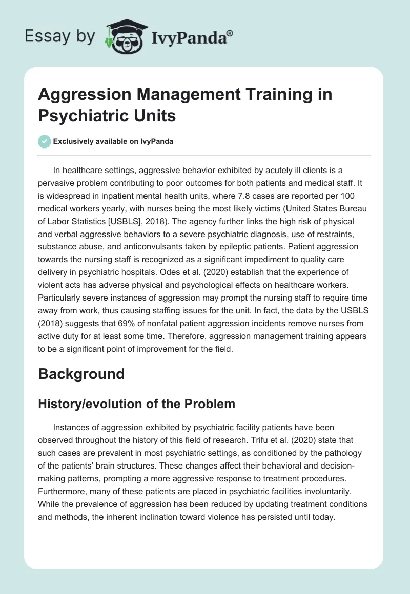 Aggression Management Training in Psychiatric Units. Page 1