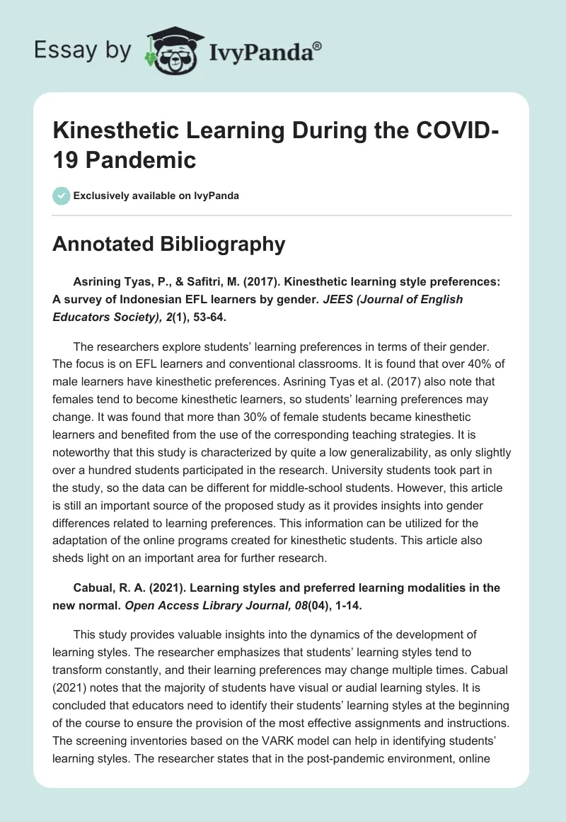 Kinesthetic Learning During the COVID-19 Pandemic. Page 1