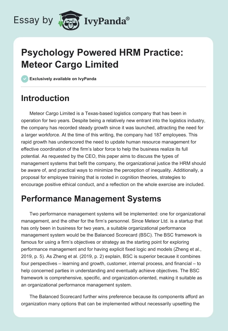 Psychology Powered HRM Practice: Meteor Cargo Limited. Page 1