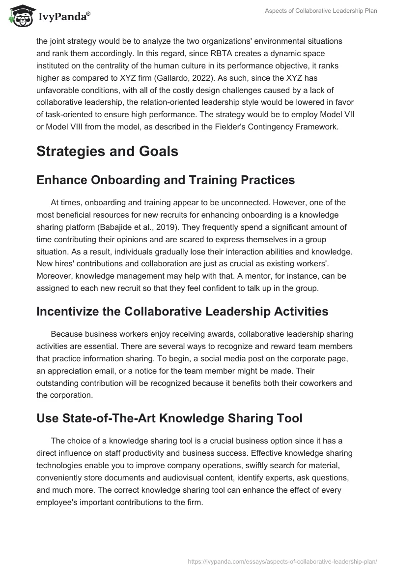 Aspects of Collaborative Leadership Plan. Page 2