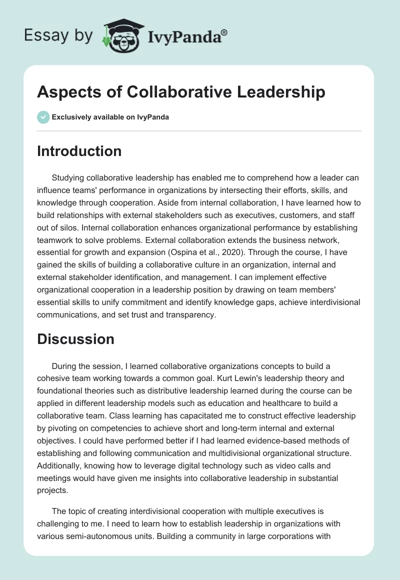 Aspects of Collaborative Leadership. Page 1