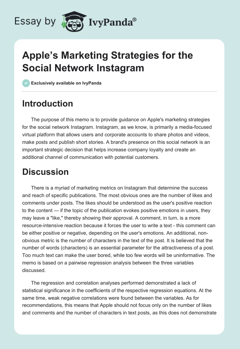 Apple’s Marketing Strategies for the Social Network Instagram. Page 1
