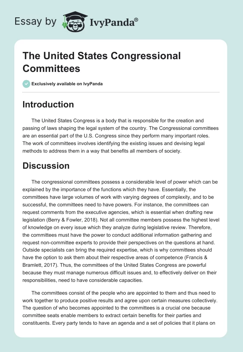 The United States Congressional Committees. Page 1