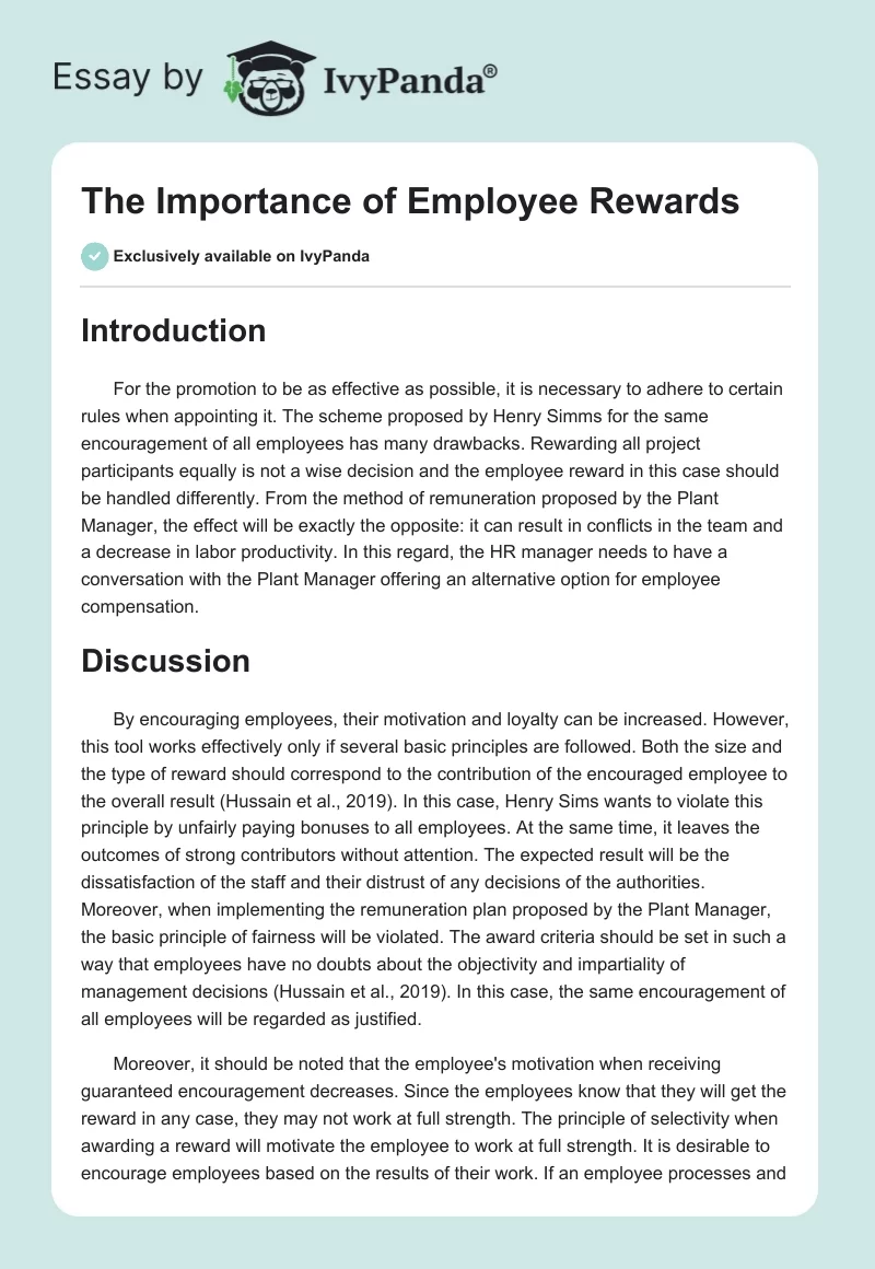 The Importance of Employee Rewards. Page 1