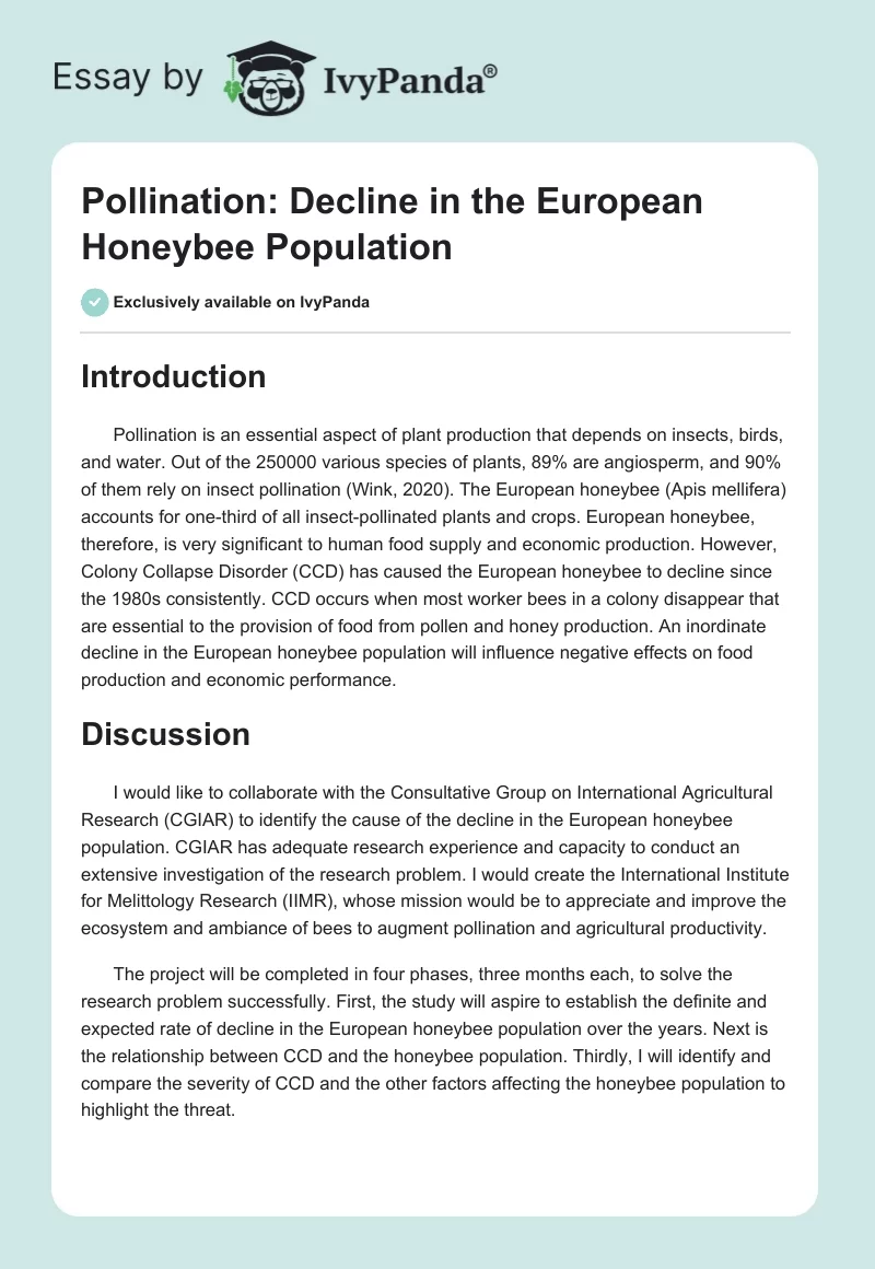 Pollination: Decline in the European Honeybee Population. Page 1