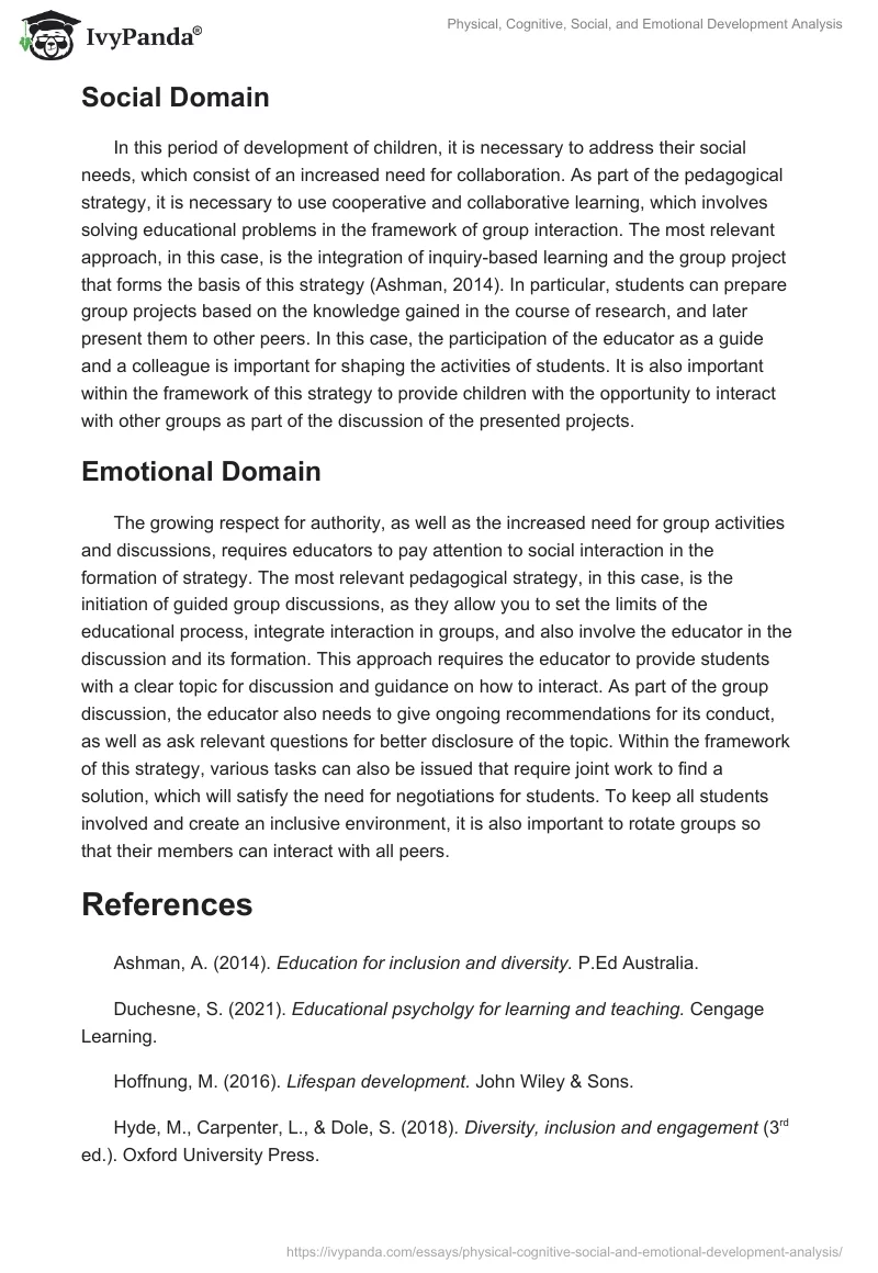 Physical, Cognitive, Social, and Emotional Development Analysis. Page 4
