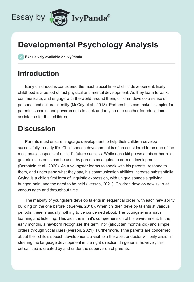 Developmental Psychology Analysis. Page 1