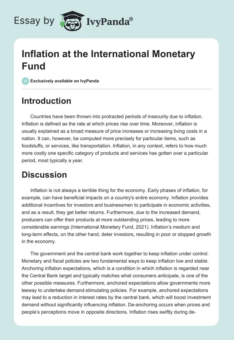 Inflation at the International Monetary Fund. Page 1