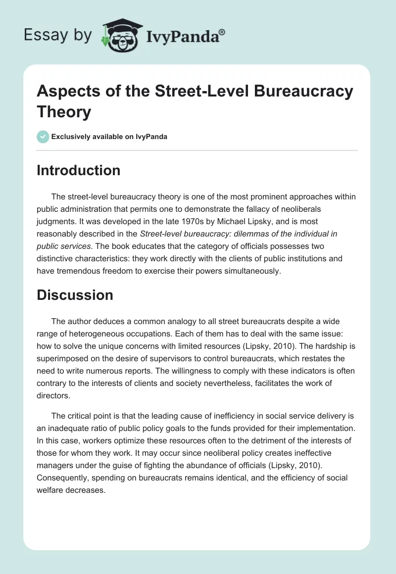 Aspects of the Street-Level Bureaucracy Theory. Page 1