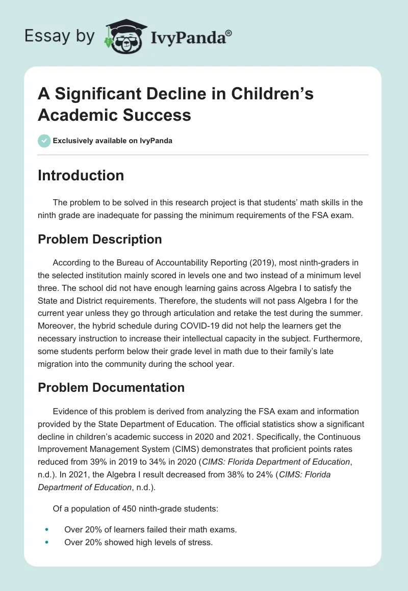A Significant Decline in Children’s Academic Success. Page 1