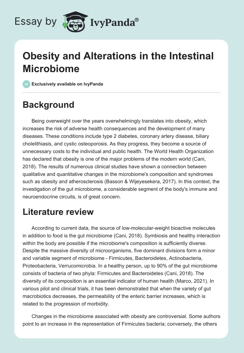 Obesity and Alterations in the Intestinal Microbiome. Page 1