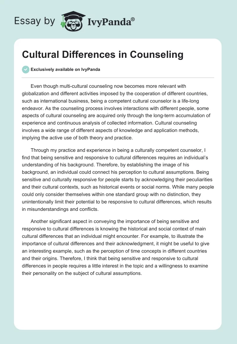 Cultural Differences in Counseling. Page 1