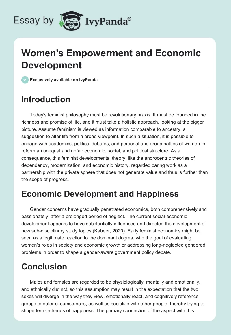 Women's Empowerment and Economic Development. Page 1