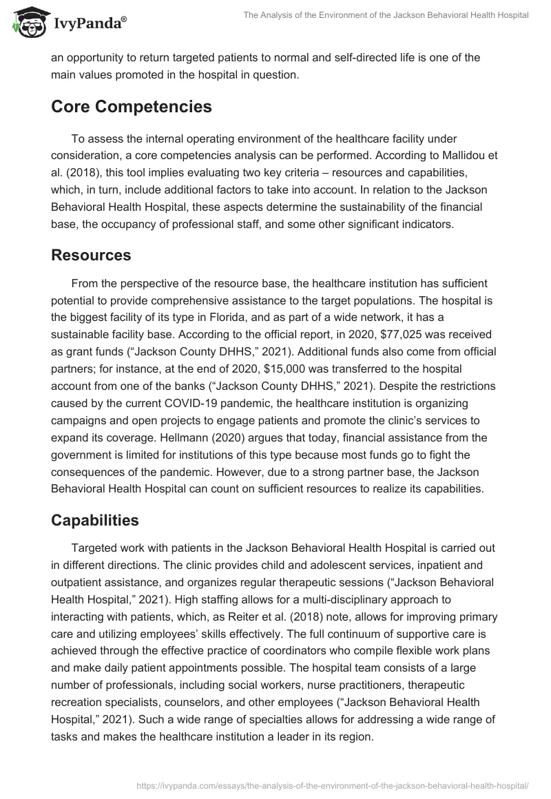 The Analysis of the Environment of the Jackson Behavioral Health Hospital. Page 2