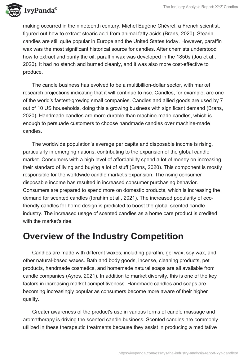 The Industry Analysis Report: XYZ Candles. Page 2