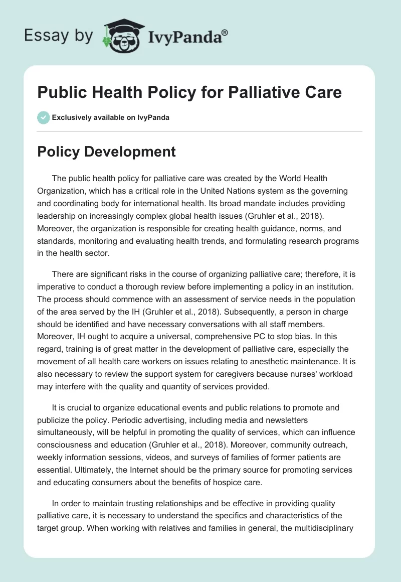 Public Health Policy for Palliative Care. Page 1