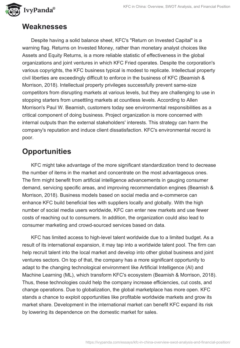 KFC in China: Overview, SWOT Analysis, and Financial Position. Page 3