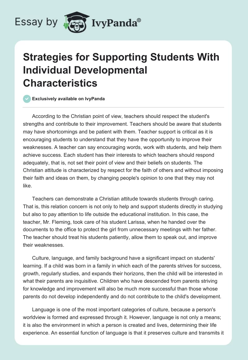 Strategies for Supporting Students With Individual Developmental Characteristics. Page 1