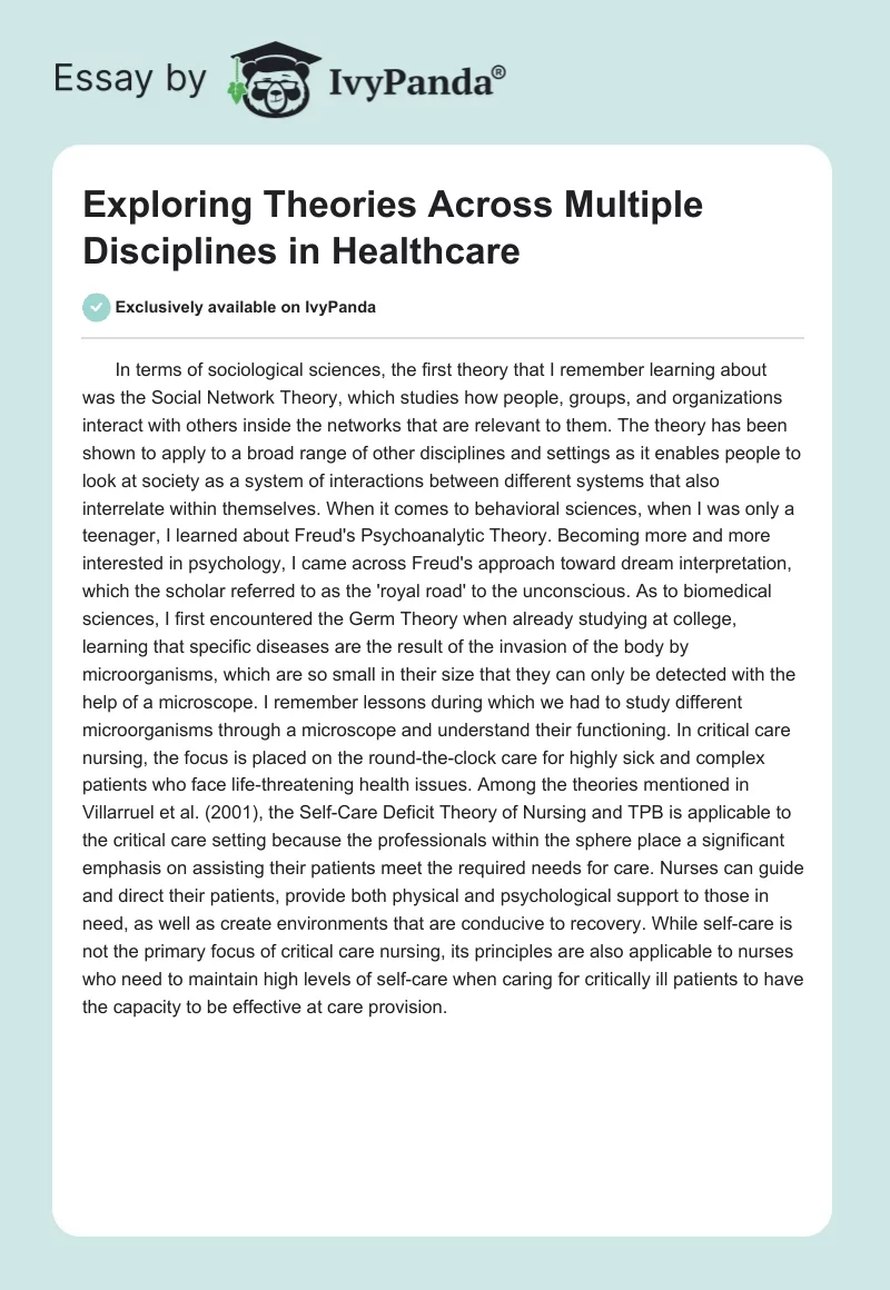 Exploring Theories Across Multiple Disciplines in Healthcare. Page 1