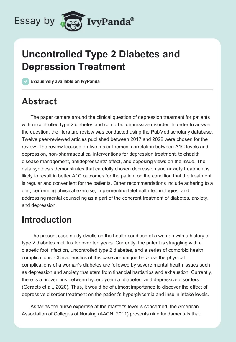 Uncontrolled Type 2 Diabetes and Depression Treatment. Page 1
