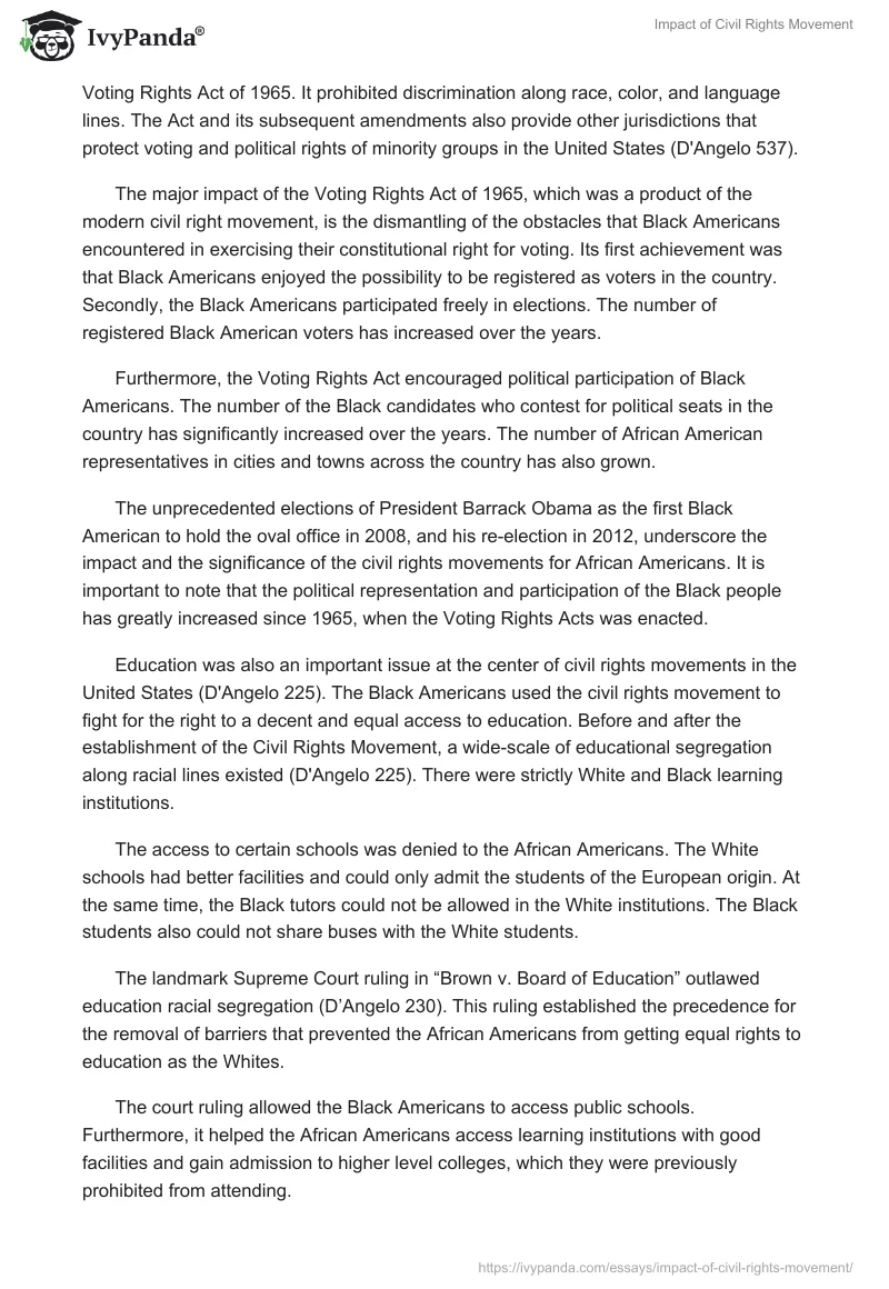 Impact of Civil Rights Movement. Page 2