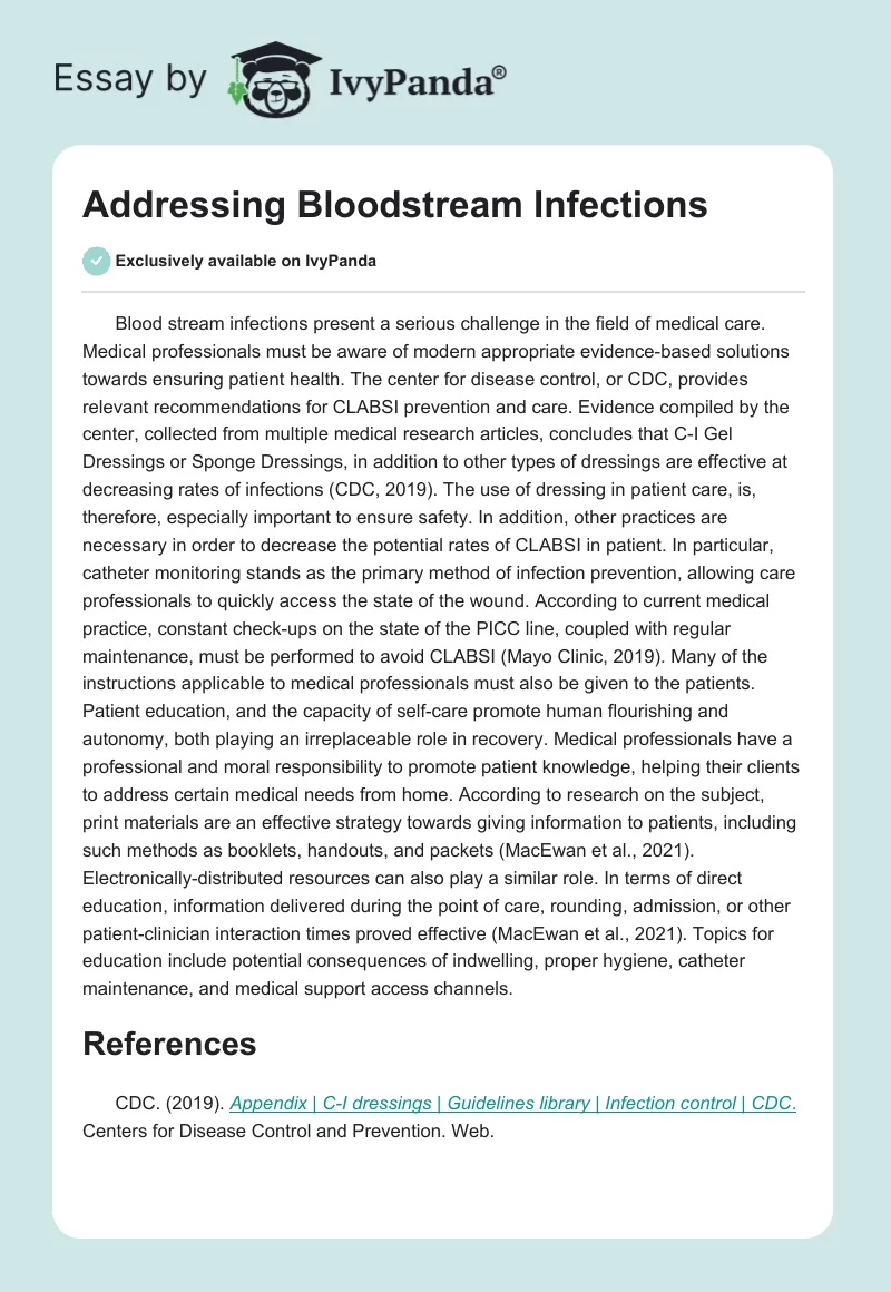 Addressing Bloodstream Infections. Page 1