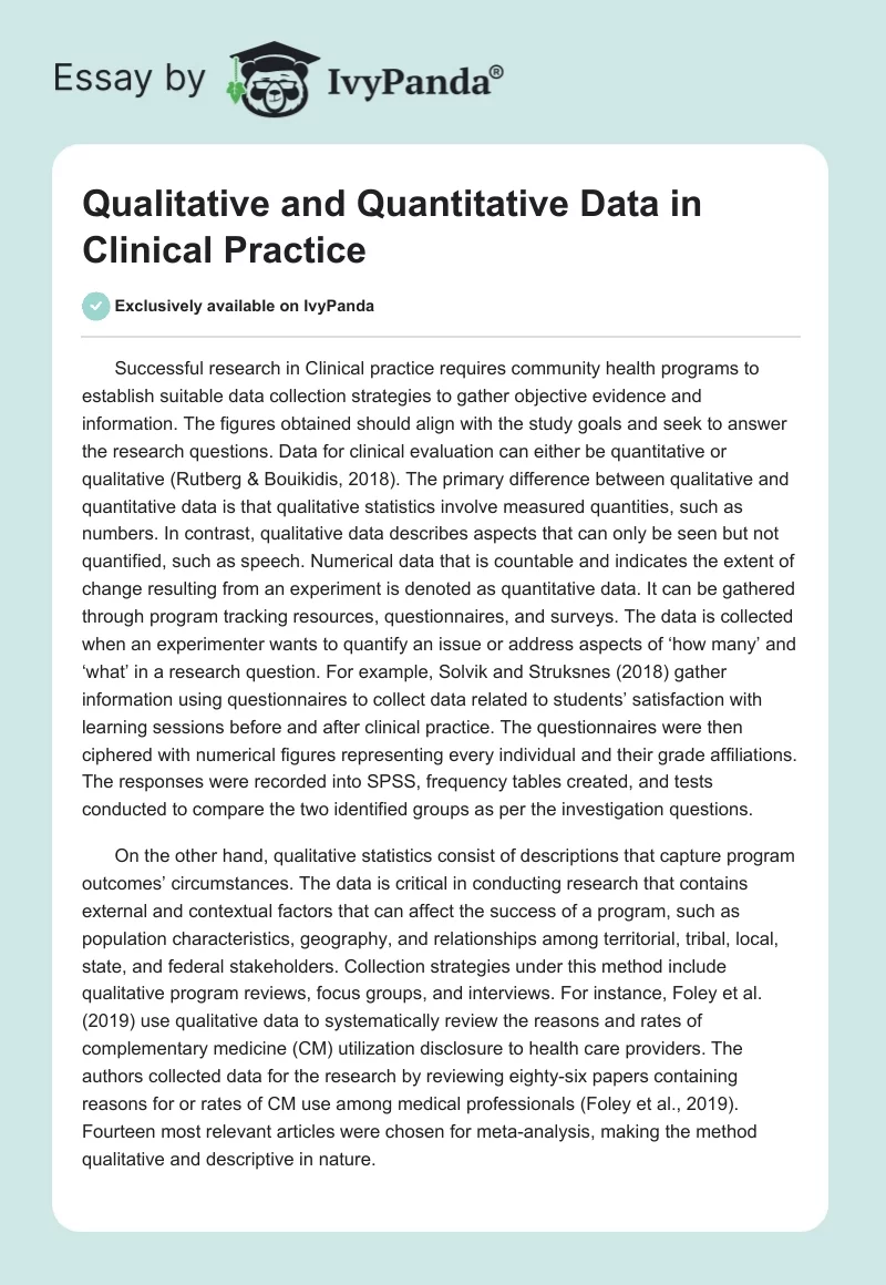 Qualitative and Quantitative Data in Clinical Practice. Page 1